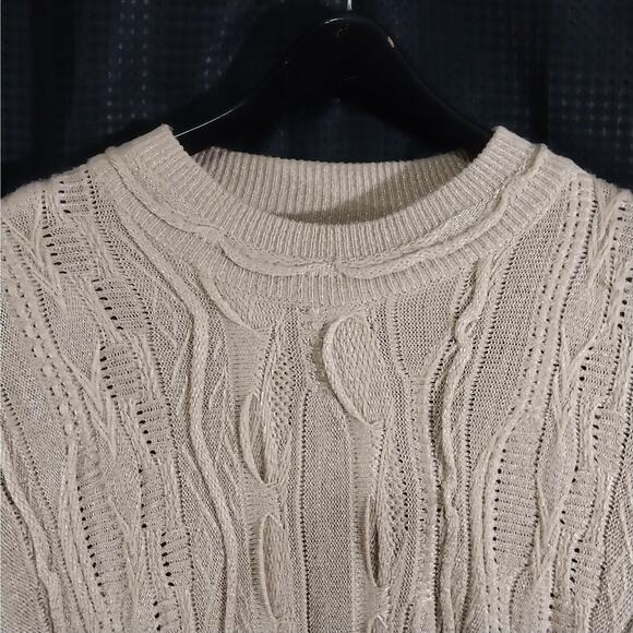 OSSINNE! GOLD AND GOLD METALLIC RANDOM PATTERN KNIT LONG SLEEVE SWEATER! SZ 4XL - Picture 5 of 11